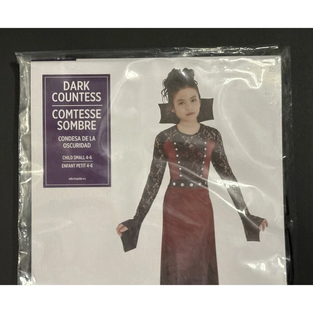 Dark Countess Vampire Dress w / Collar Halloween Costume Kids / Child Size S 4-6